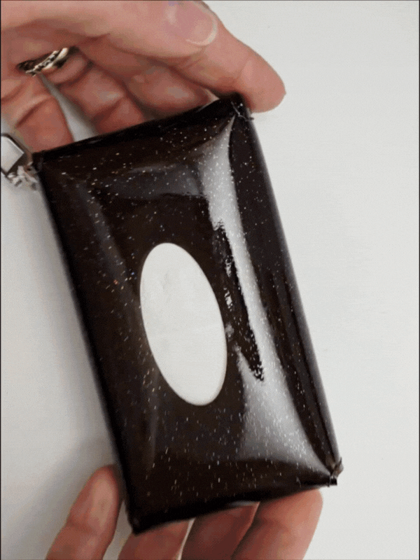 Glossy Mocha Tissue Holder in sparkled mocha brown vinyl with silver swivel hook