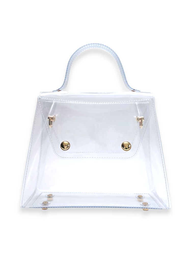 Crystal Gloss Clear Crossbody handmade transparent vinyl handbag with gold chain strap and gold hardware