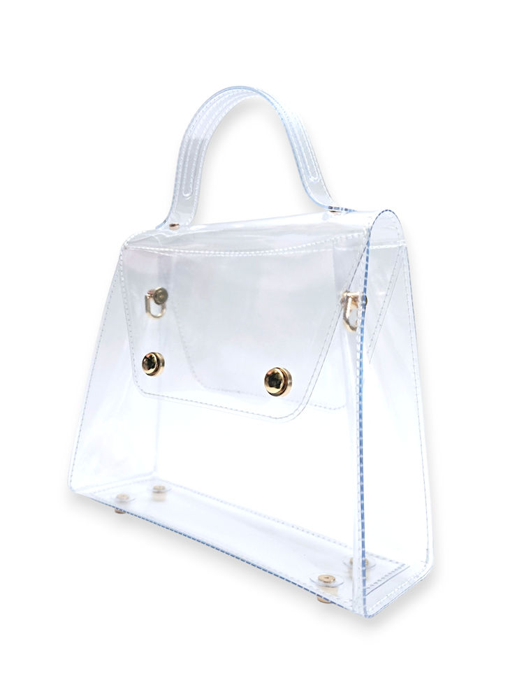 Crystal Gloss Clear Crossbody handmade transparent vinyl handbag with gold chain strap and gold hardware