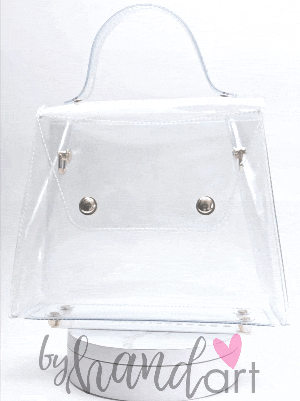 Crystal Gloss Clear Crossbody handmade transparent vinyl handbag with gold chain strap and gold hardware