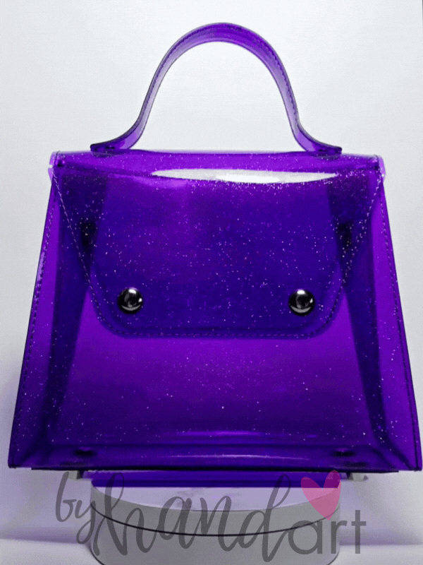 Galaxy Glow holographic crossbody bag in glossy sparkled purple vinyl with silver hardware