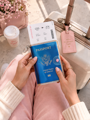 Waterproof holographic pink passport holder