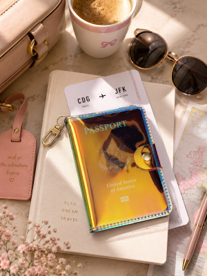 Holo teal holographic passport holder
