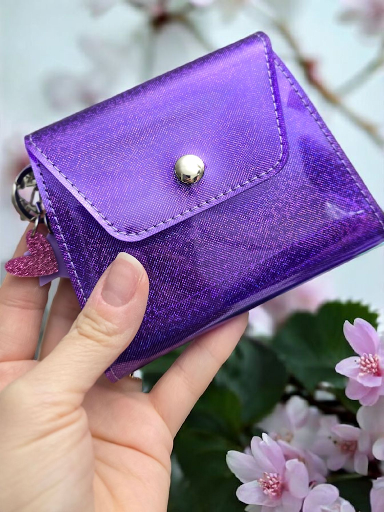 A hand holding a sparkling wallet